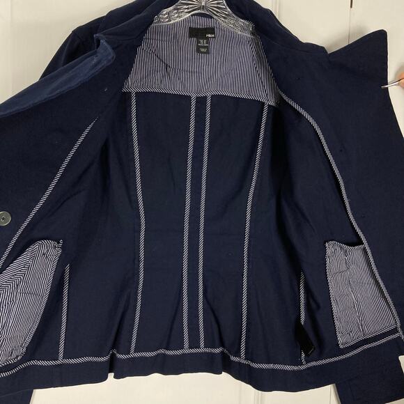 NWOT H&M Jacket 16 Navy Collar Double Breasted Buttons Cotton Elastane - Picture 7 of 16